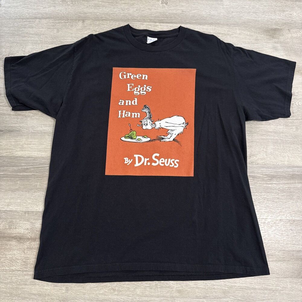 Dr. Seuss Shirt Green Eggs and Ham Book Cover Men’s XL Black